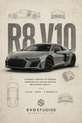 Audi R8 V10 technical blueprint artwork by SVOSTUDIOS