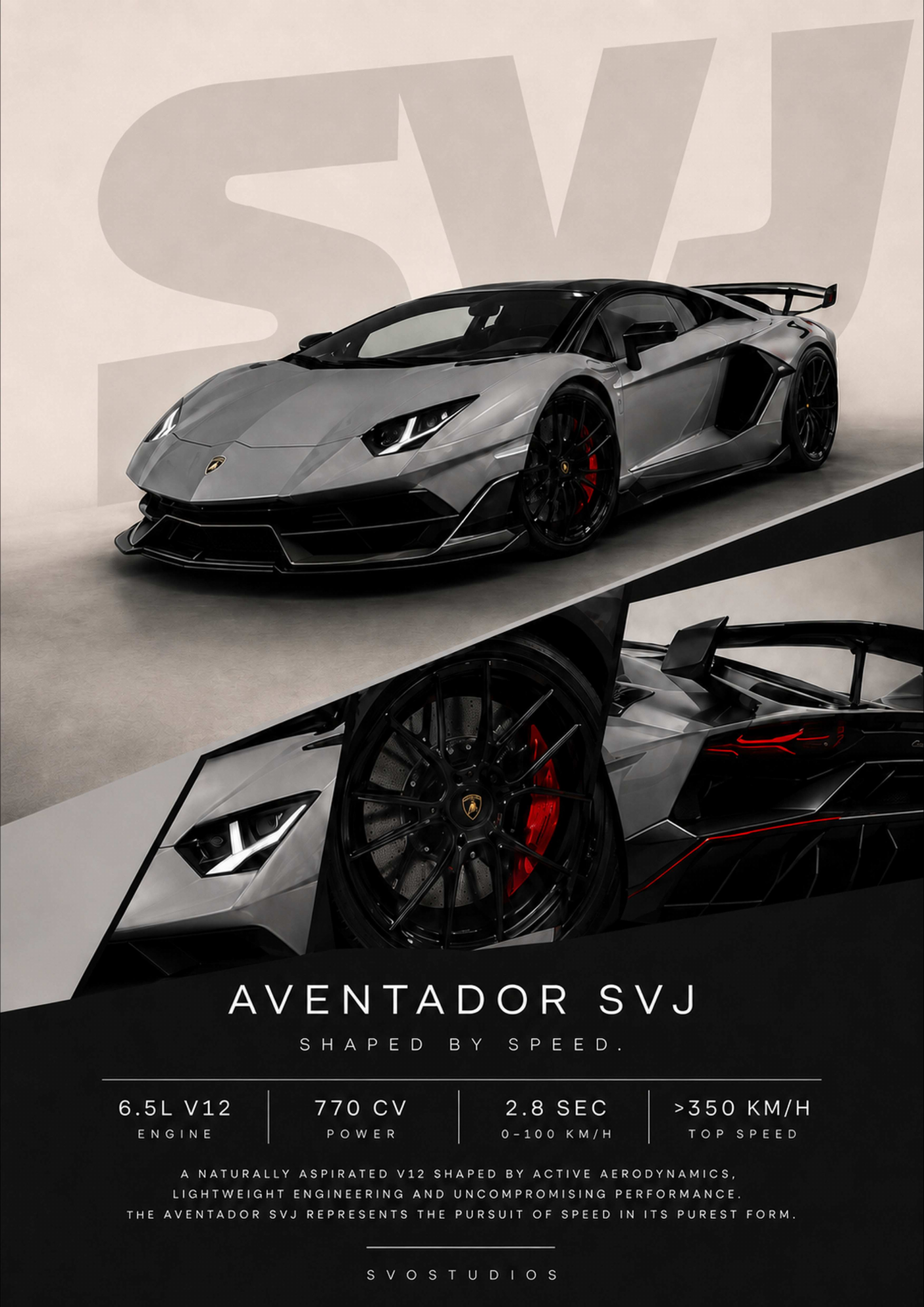 Grey Aventador SVJ Technical Speed Profile artwork