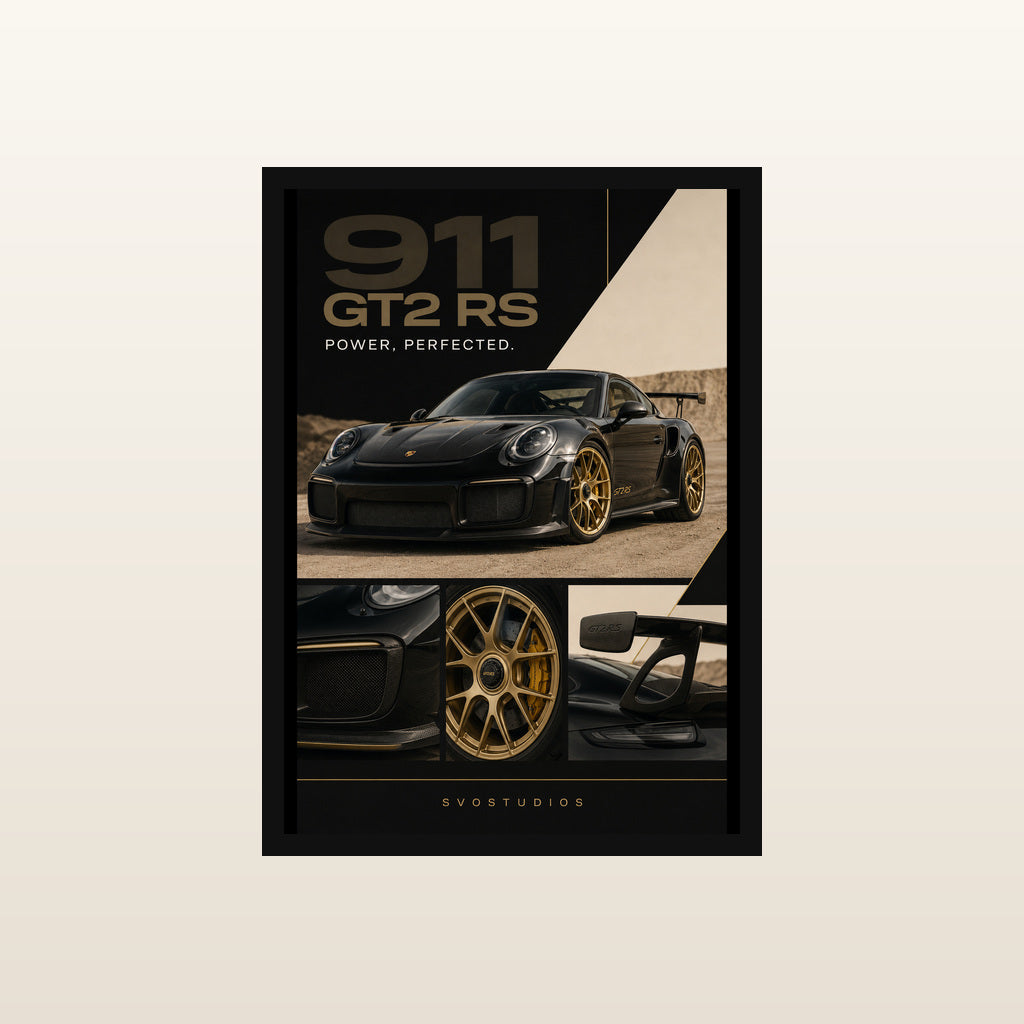 Gloss Black Porsche 911 GT2 RS in Classic black frame