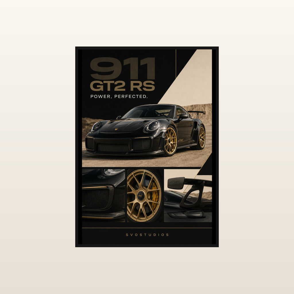 Gloss Black Porsche 911 GT2 RS in Standard black frame