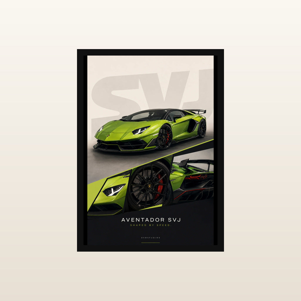Green Aventador SVJ Speed Study in Classic black frame