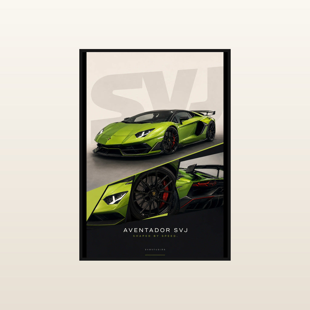Green Aventador SVJ Speed Study in Standard black frame