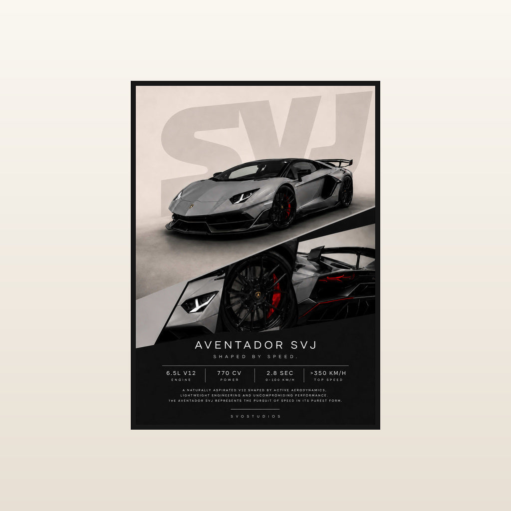 Grey Aventador SVJ Technical Speed Profile in Standard black frame