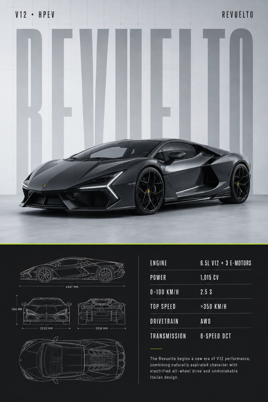 Matte Black Revuelto Technical Blueprint artwork by SVOSTUDIOS