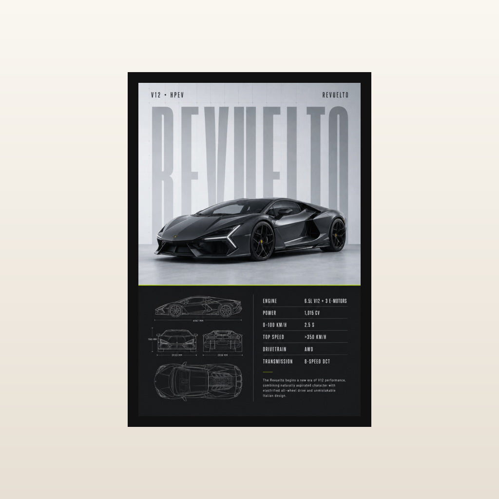 Matte Black Revuelto Technical Blueprint in Classic black frame