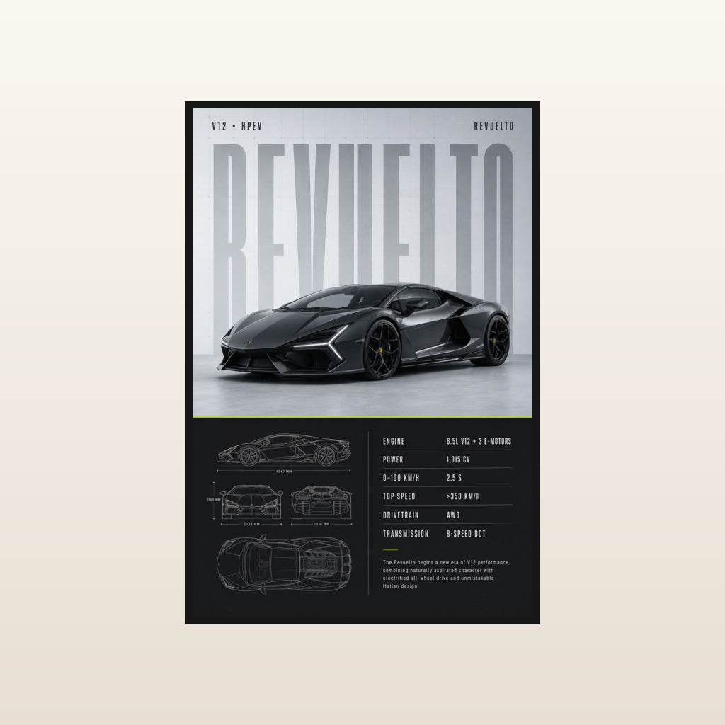 Matte Black Revuelto Technical Blueprint in Standard black frame