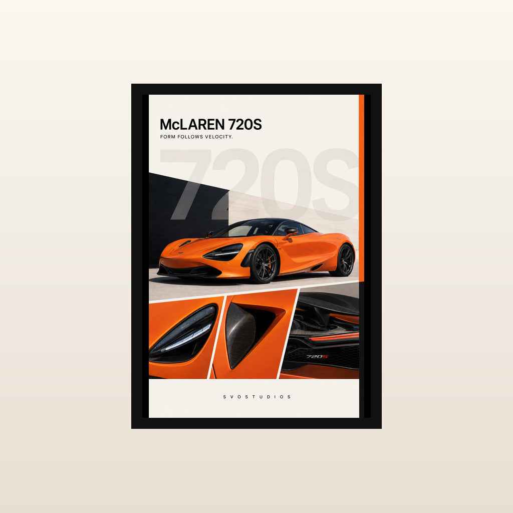 Papaya McLaren 720S Gallery Study in Classic black frame