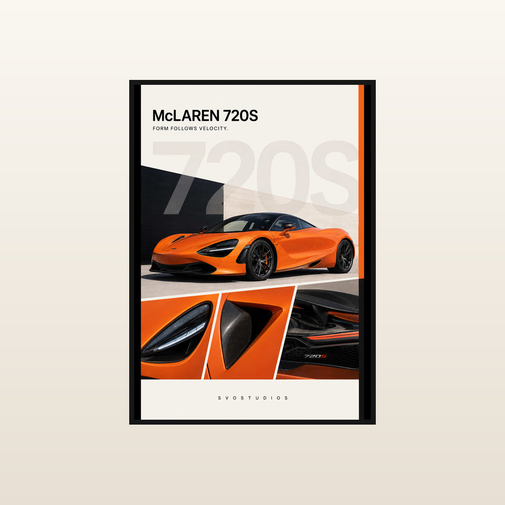 Papaya McLaren 720S Gallery Study in Standard black frame