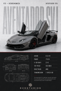 Satin Grey Aventador SVJ technical blueprint artwork