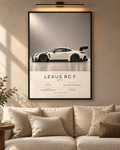 Lexus RC F GT3 — GT3 Studio Edition in a black Classic frame above a neutral sofa with warm picture lighting