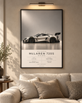 McLaren 720S GT3 EVO — GT3 Studio Edition in a black Classic frame above a neutral sofa with warm picture lighting
