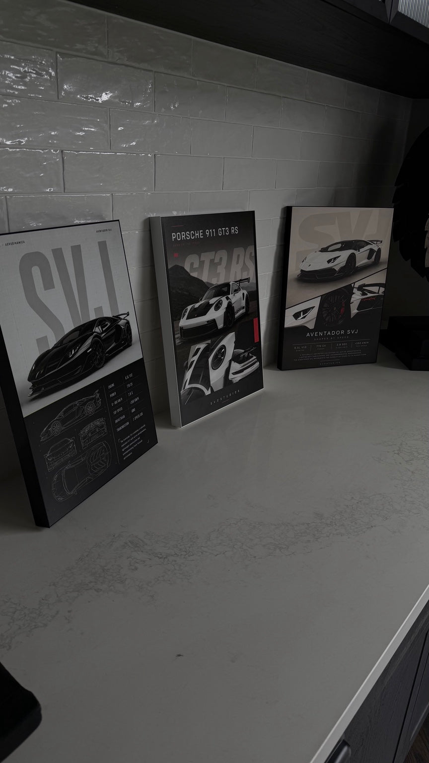 Physical Porsche GT3 RS artwork displayed with SVOSTUDIOS collection