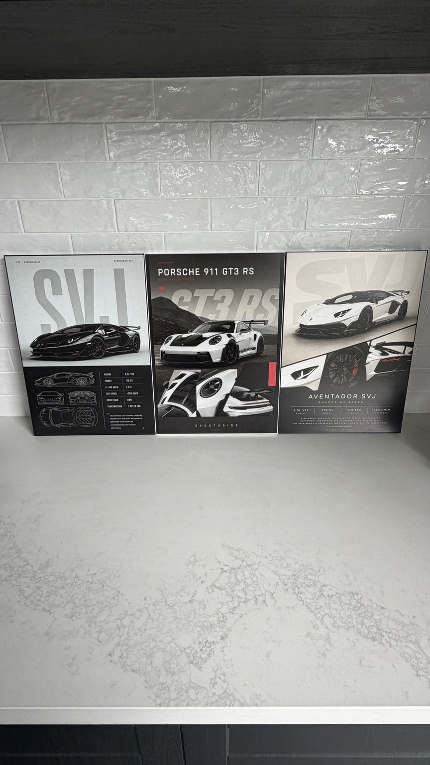 Front view of real Black Aventador SVJ framed artwork