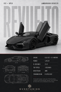 Matte Black Revuelto Split-Panel Technical Blueprint artwork