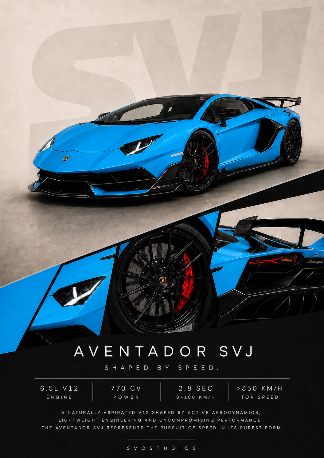 Vivid Blue Aventador SVJ Automotive Wall Art artwork