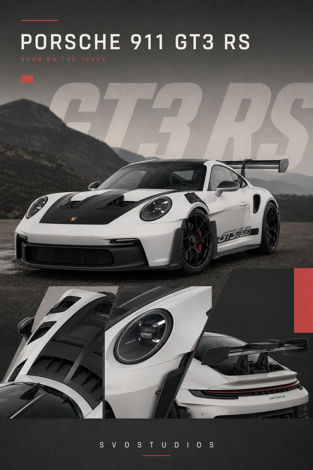 White & Black Porsche 911 GT3 RS Automotive Wall Art artwork