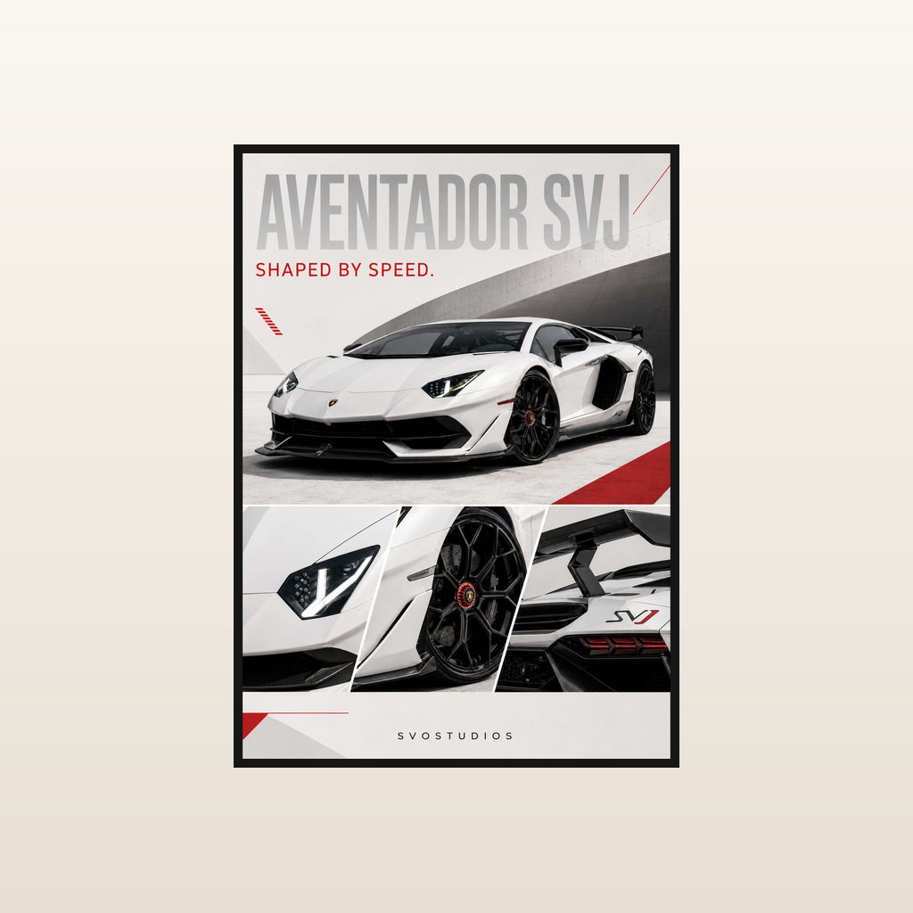 White Aventador SVJ Luxury Editorial in Standard black frame